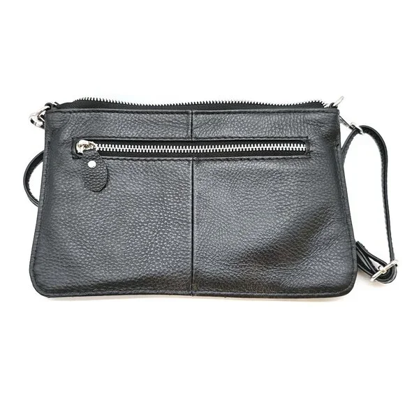 Beren Black Quilted Leather Crossbody Purse Clutch – Small Organizer Bag - Picture 2 of 9